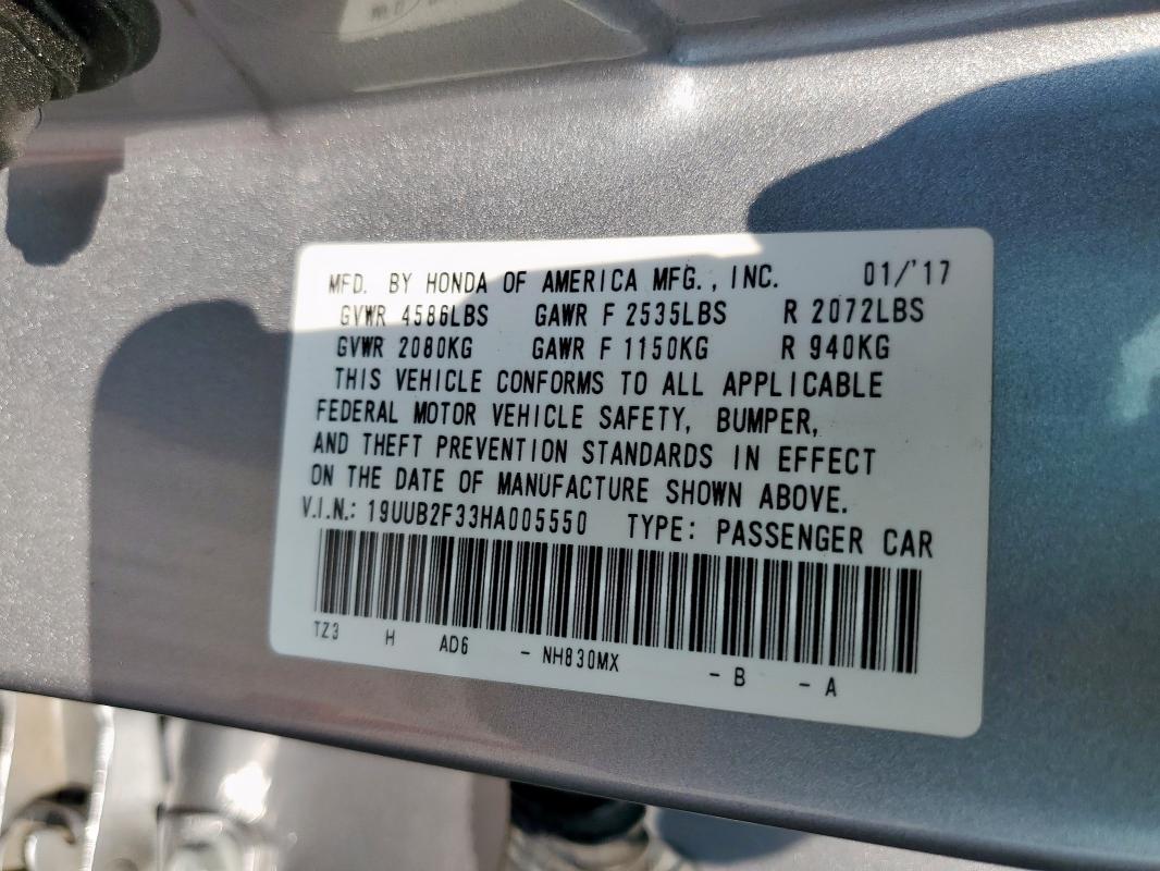 19UUB2F33HA005550 - 2017 ACURA TLX SILVER photo 13