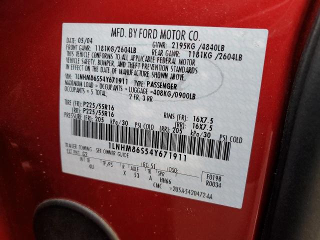 1LNHM86S54Y671911 - 2004 LINCOLN LS 红色 照片 12