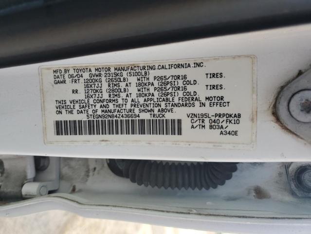 5TEGN92N84Z436694 - 2004 TOYOTA TACOMA DOUBLE CAB PRERUNNER WHITE photo 13