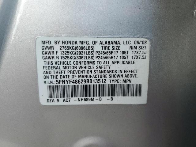 5FNYF48629B013512 - 2009 HONDA PILOT EXL Сріблястий фото 13