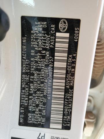 4T1BF1FK7HU378757 - 2017 TOYOTA CAMRY LE WHITE photo 12