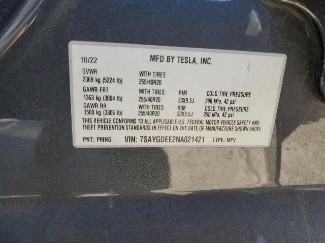 7SAYGDEE2NA021421 - 2022 TESLA MODEL Y Grau Foto 14