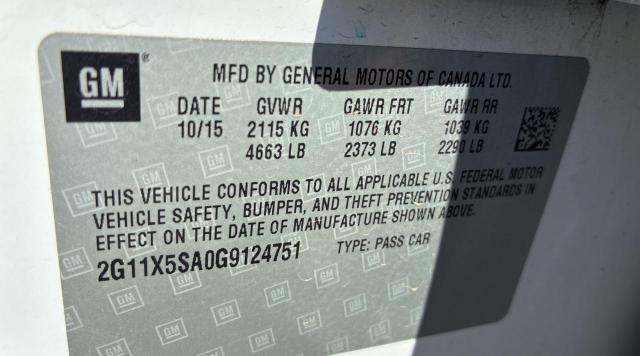 2G11X5SA0G9124751 - 2016 CHEVROLET IMPALA LS WHITE photo 10