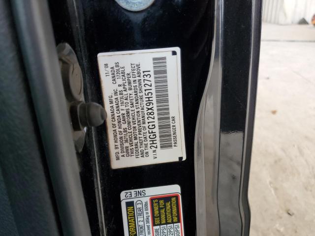 2HGFG128X9H512731 - 2009 HONDA CIVIC EX BLACK photo 12