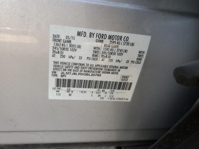 2LMTJ8LR0GBL20785 - 2016 LINCOLN MKX RESERVE 银色 照片 14