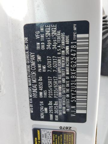 5XYZU3LBXFG254781 - 2015 HYUNDAI SANTA FE S თეთრი ფოტო 13