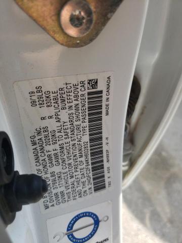 2HGFC2F84KH602832 - 2019 HONDA CIVIC SPORT თეთრი ფოტო 12