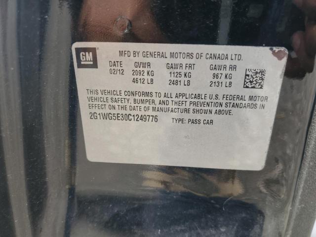 2G1WG5E30C1249776 - 2012 CHEVROLET IMPALA LT BLACK photo 12