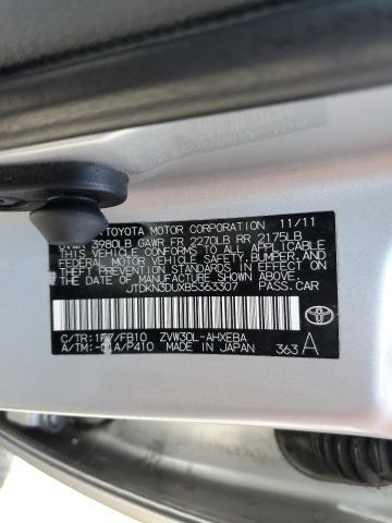 JTDKN3DUXB5363307 - 2011 TOYOTA PRIUS 银色 照片 12