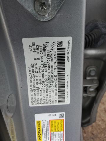 2HGFE2F55NH512223 - 2022 HONDA CIVIC SPORT ვერცხლისფერი ფოტო 12