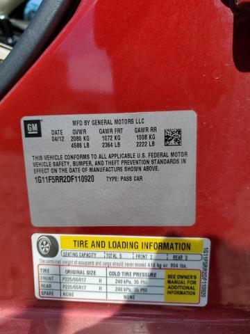 1G11F5RR2DF110920 - 2013 CHEVROLET MALIBU 2LT RED photo 12