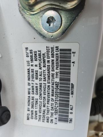 19XFC1F31GE010482 - 2016 HONDA CIVIC EX WHITE photo 12
