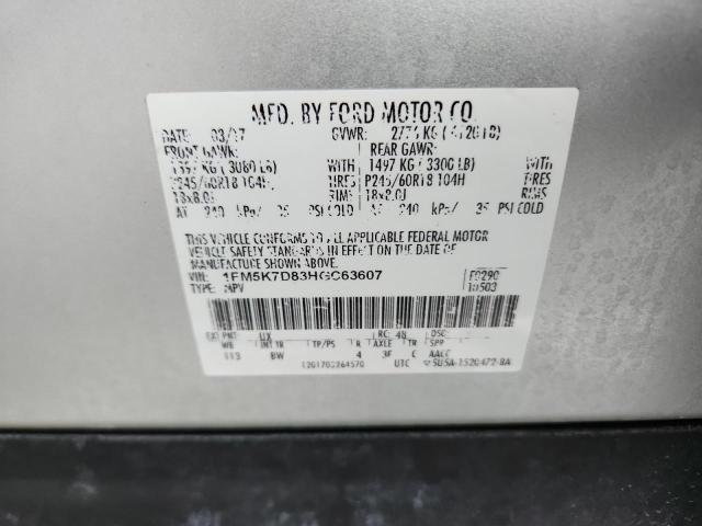 1FM5K7D83HGC63607 - 2017 FORD EXPLORER XLT SILVER photo 13