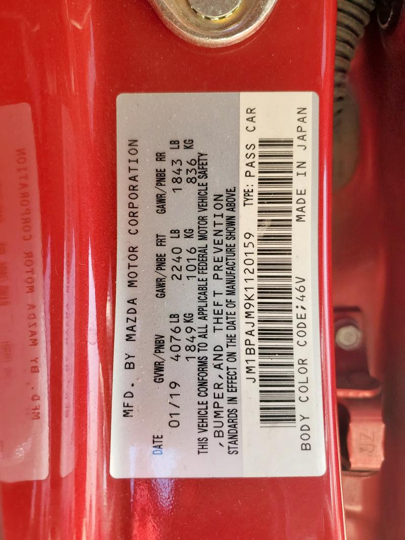 JM1BPAJM9K1120159 - 2019 MAZDA 3 红色 照片 12