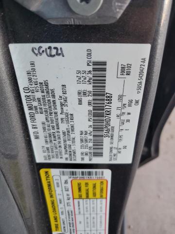 3FA6P0HD7KR176887 - 2019 FORD FUSION SE Մոխրագույն լուսանկար 12