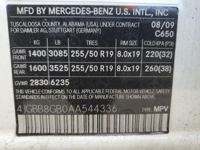 4JGBB8GB0AA544336 - 2010 MERCEDES-BENZ ML 350 4MATIC WHITE photo 13