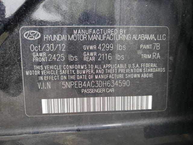 5NPEB4AC3DH634590 - 2013 HYUNDAI SONATA GLS BLACK photo 12