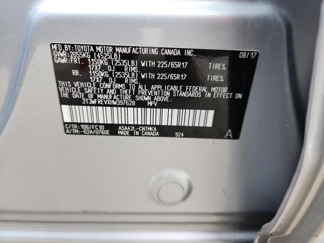 2T3WFREVXHW397628 - 2017 TOYOTA RAV4 XLE SILVER photo 12