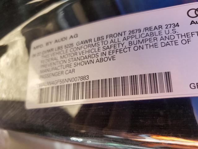 WAUW4GF55NN007883 - 2022 AUDI S5 PREMIUM PLUS 黑色 照片 12