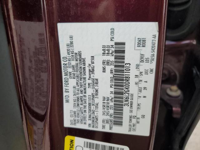 3LN6L2GK0DR811013 - 2013 LINCOLN MKZ BURGUNDY photo 12
