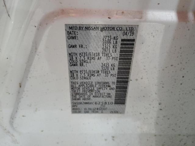 5N1DR2MM6KC625810 - 2019 NISSAN PATHFINDER S WHITE photo 13