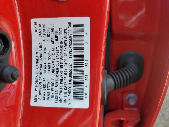 2HGFC1F89GH655527 - 2016 HONDA CIVIC EX RED photo 12