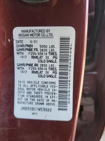 JN8DR09X11W578649 - 2001 NISSAN PATHFINDER LE 栗色 照片 14