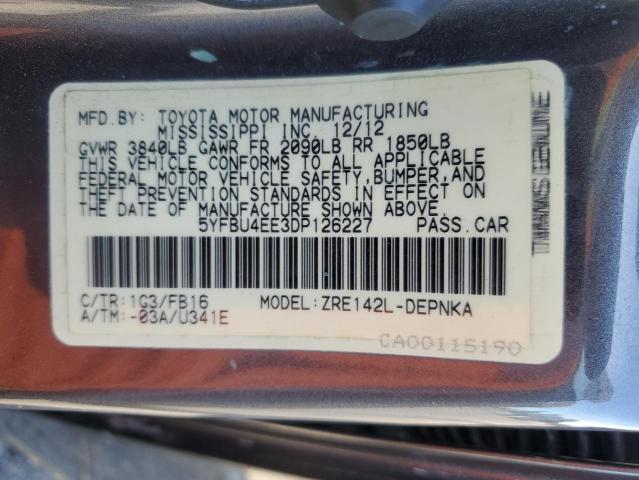 5YFBU4EE3DP126227 - 2013 TOYOTA COROLLA BASE Grafitowy zdjęcie 12