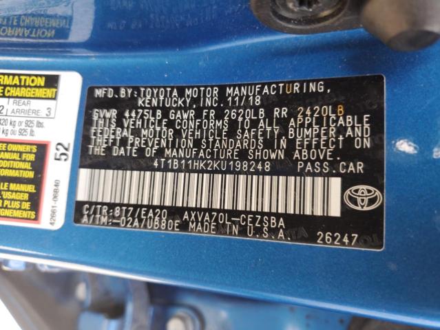 4T1B11HK2KU198248 - 2019 TOYOTA CAMRY L ლურჯი ფოტო 13