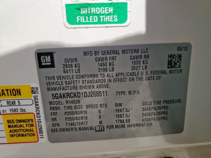 5GAKRCKD1DJ268511 - 2013 BUICK ENCLAVE WHITE photo 14