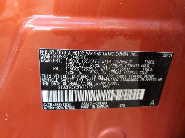 2T3ZFREV2FW134821 - 2015 TOYOTA RAV4 LE 橙色 照片 12