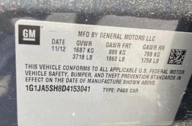 1G1JA5SH8D4153041 - 2013 CHEVROLET SONIC LS 灰色 照片 10