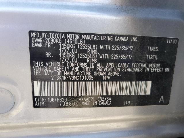 2T3K1RFV9MC101005 - 2021 TOYOTA RAV4 LE 银色 照片 12