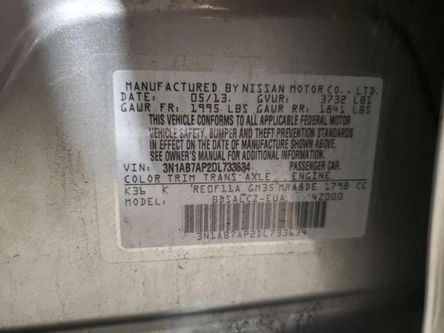 3N1AB7AP2DL733634 - 2013 NISSAN SENTRA S SILVER photo 12