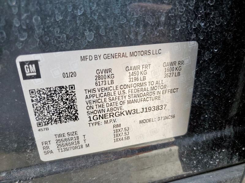 1GNERGKW3LJ193837 - 2020 CHEVROLET TRAVERSE LT Qara foto 14