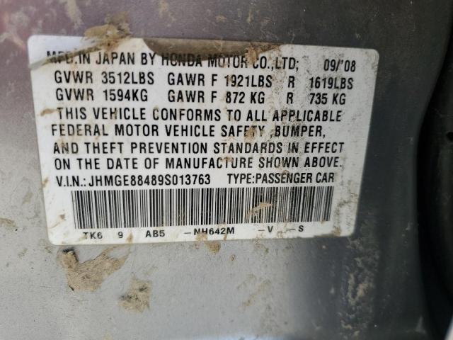 JHMGE88489S013763 - 2009 HONDA FIT SPORT SILVER photo 12