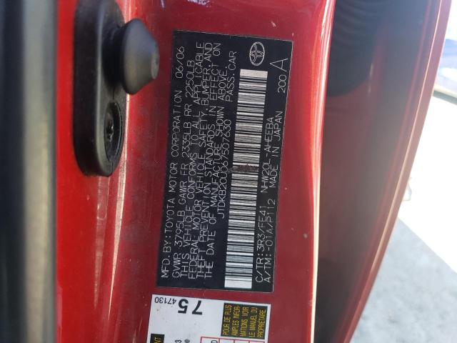 JTDKB20U067507630 - 2006 TOYOTA PRIUS RED photo 12