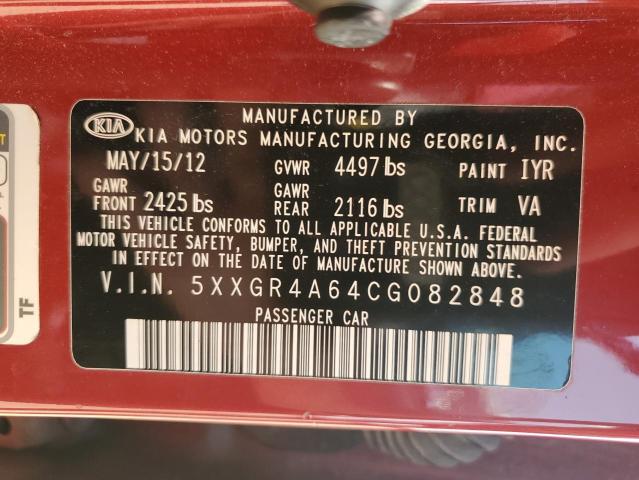 5XXGR4A64CG082848 - 2012 KIA OPTIMA SX Rot Foto 12