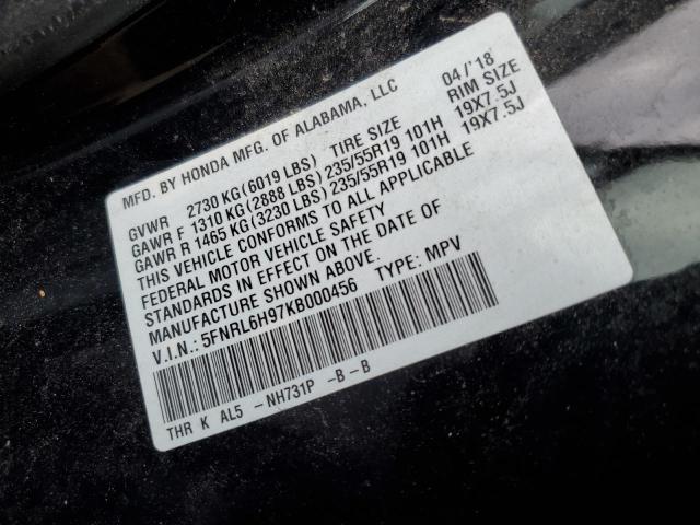 5FNRL6H97KB000456 - 2019 HONDA ODYSSEY ELITE Schwarz Foto 13