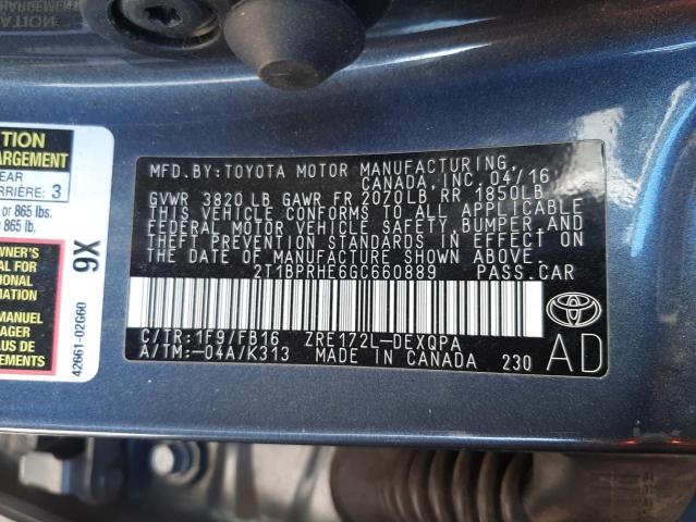 2T1BPRHE6GC660889 - 2016 TOYOTA COROLLA ECO BLUE photo 12