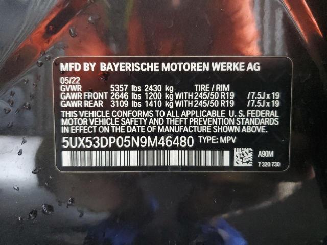 5UX53DP05N9M46480 - 2022 BMW X3 XDRIVE30I GRAY photo 13