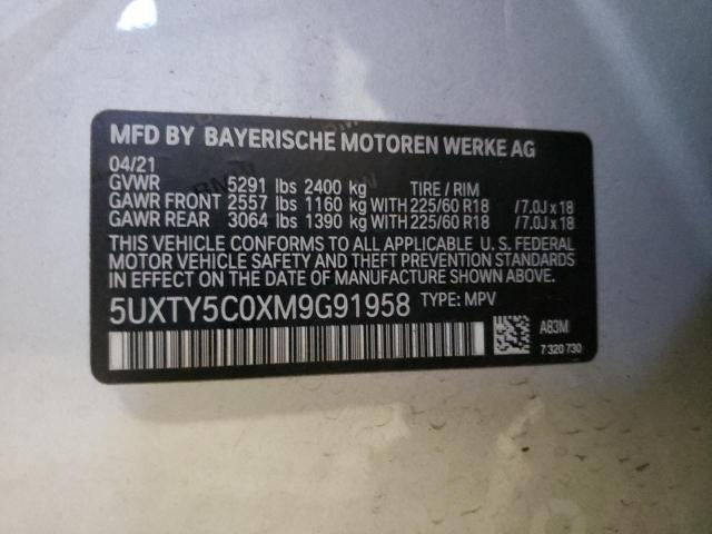 5UXTY5C0XM9G91958 - 2021 BMW X3 XDRIVE30I SILVER photo 13