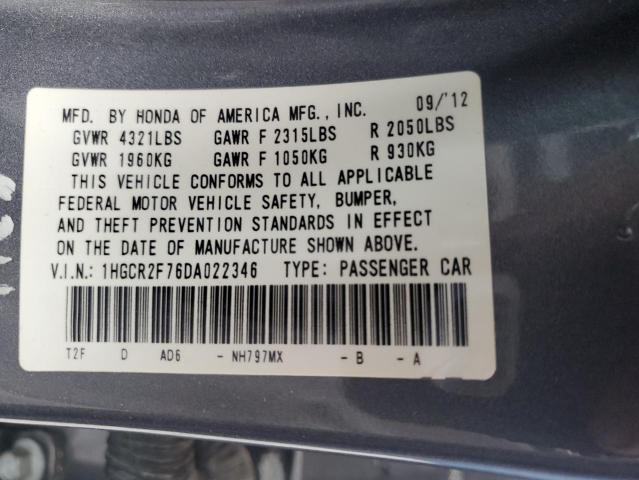 1HGCR2F76DA022346 - 2013 HONDA ACCORD EX Gri fotoğraf 13