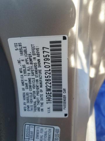 1HGEM22652L079577 - 2002 HONDA CIVIC LX GOLD photo 12