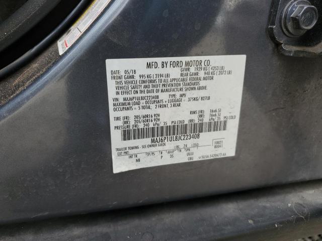 MAJ6P1UL8JC223408 - 2018 FORD ECOSPORT SE GRAY photo 12