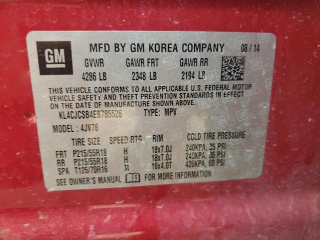 KL4CJCSB4EB785526 - 2014 BUICK ENCORE 勃艮第红 照片 13