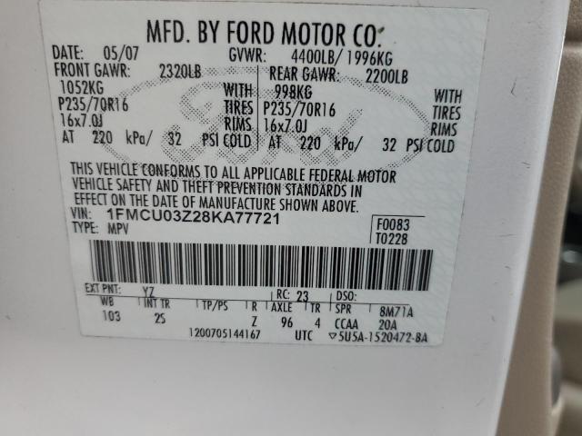 1FMCU03Z28KA77721 - 2008 FORD ESCAPE XLT WHITE photo 13