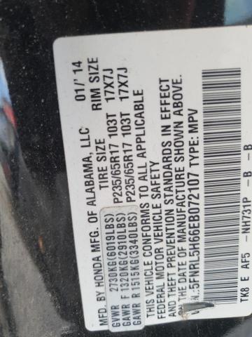 5FNRL5H66EB072107 - 2014 HONDA ODYSSEY EXL BLACK photo 13