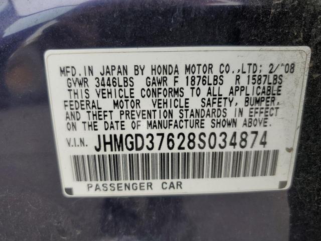 JHMGD37628S034874 - 2008 HONDA FIT SPORT PURPLE photo 12