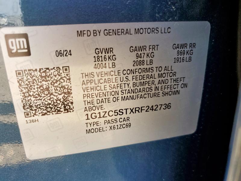 1G1ZC5STXRF242736 - 2024 CHEVROLET MALIBU LS ლურჯი ფოტო 12